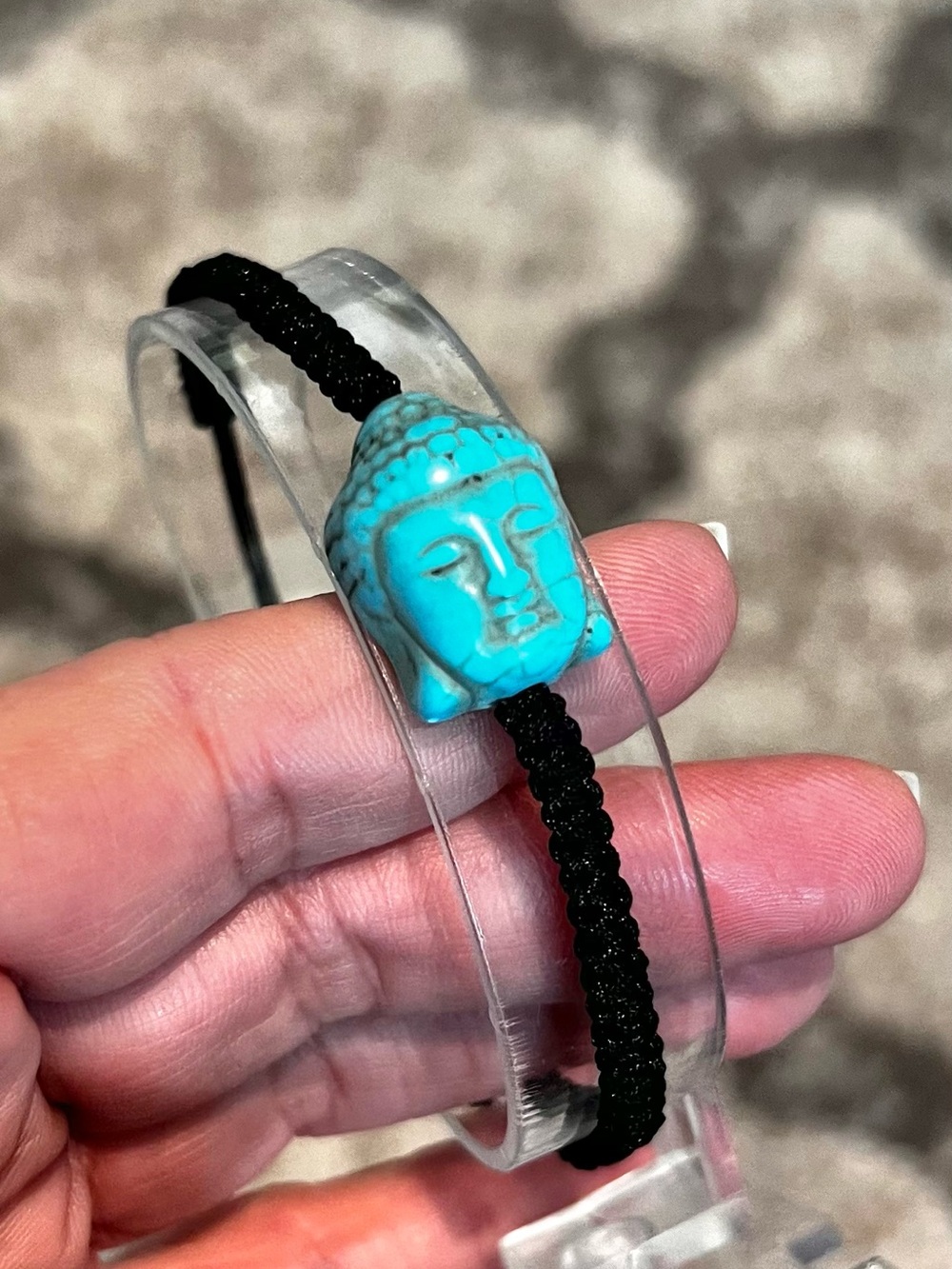 NEW Turquoise Buddha Resin Bead Adjustable Black Cord Bracelet